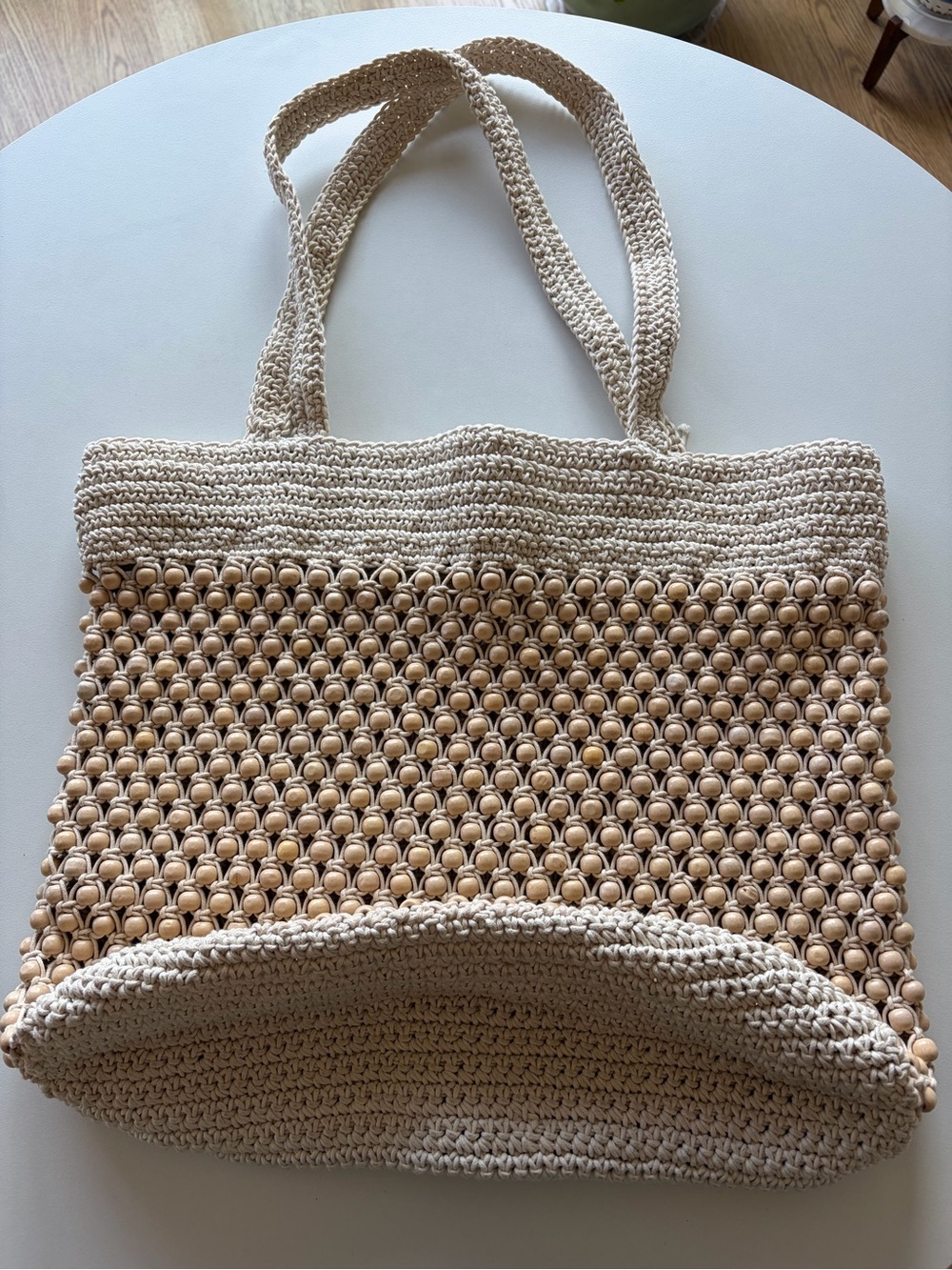 Madewell Beaded Crochet Tote Bag in Beige - Summer Beach Bag